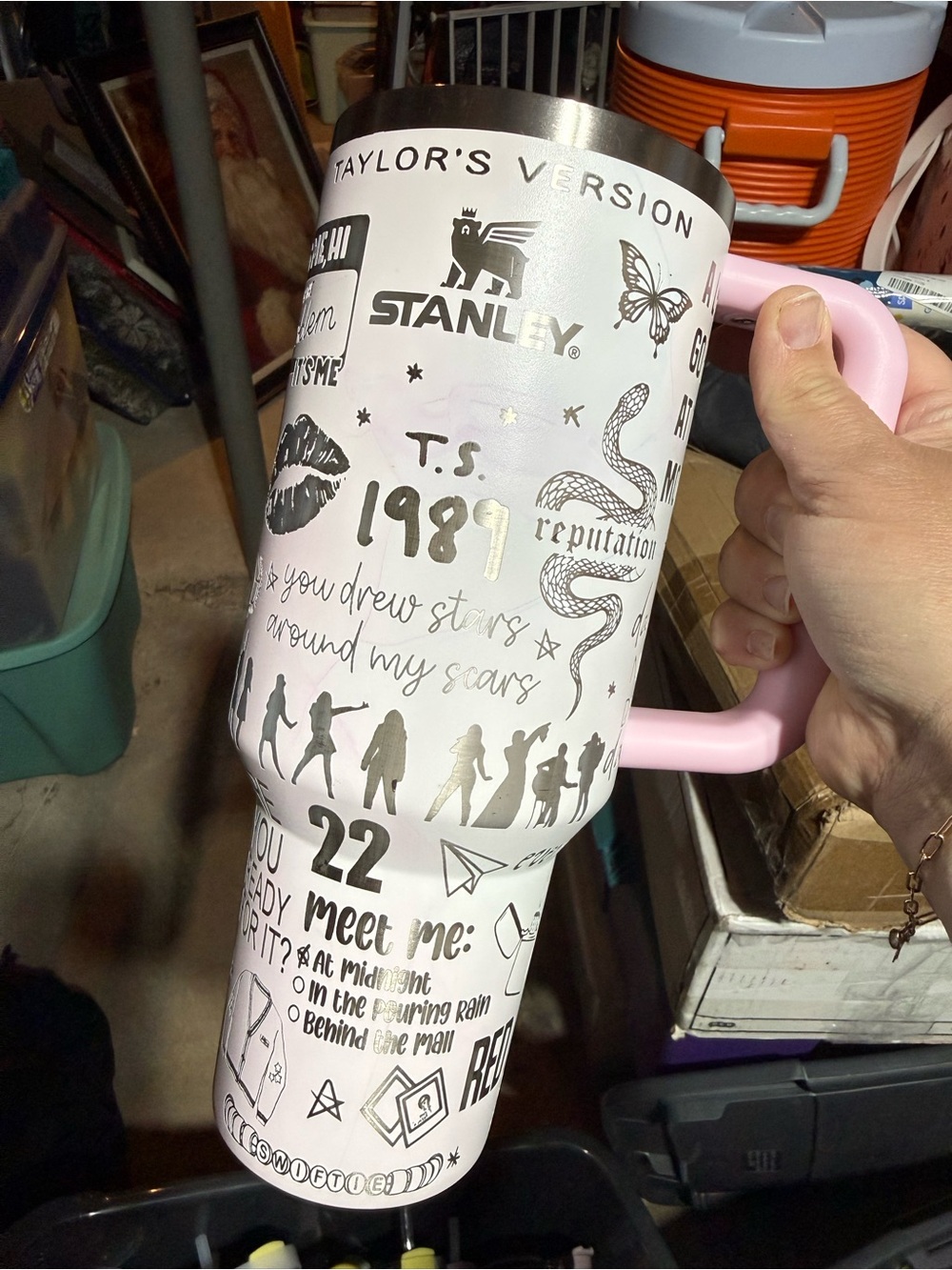 Stanley Pink and White Taylor-Inspired Graphic Travel Tumbler